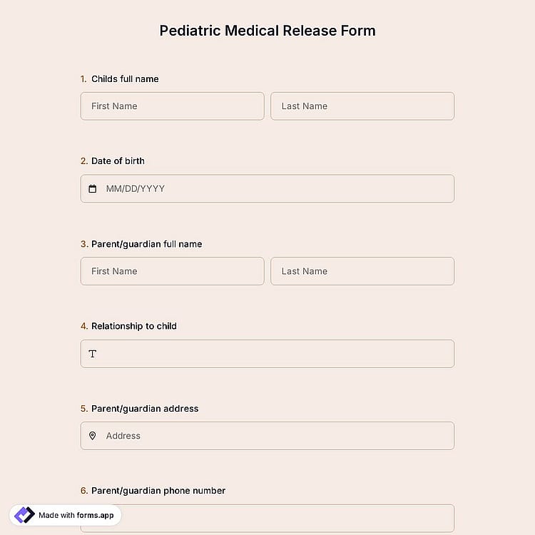 Pediatric Medical Release Form