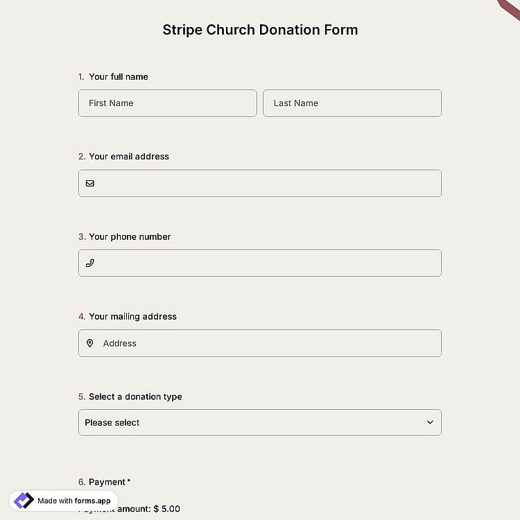 Stripe Church Donation Form