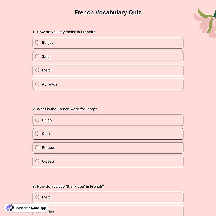 French Vocabulary Quiz
