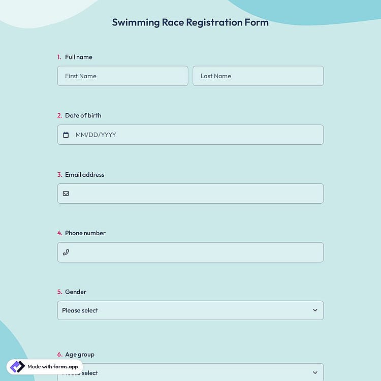 Swimming Race Registration Form