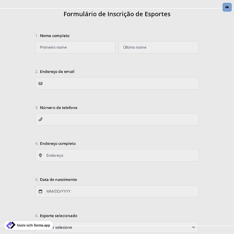 Formulário de Inscrição Esportiva