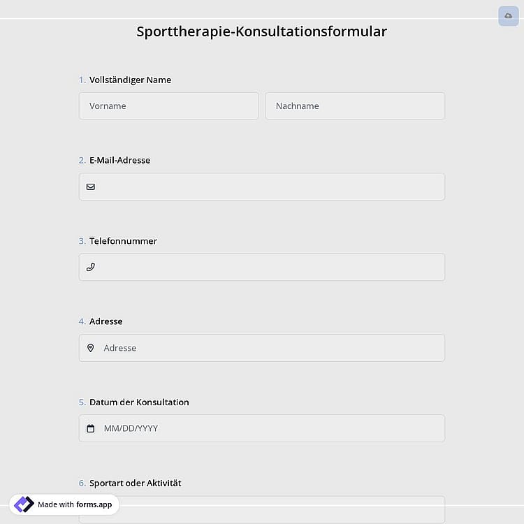 Sporttherapie-Konsultationsformular
