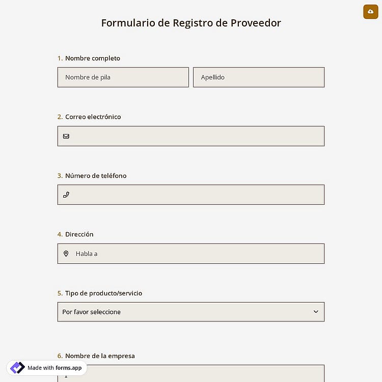 Formulario de Registro de Proveedor