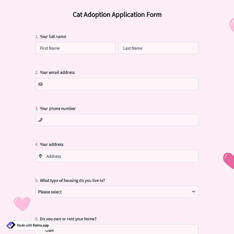 Cat Adoption Application Form