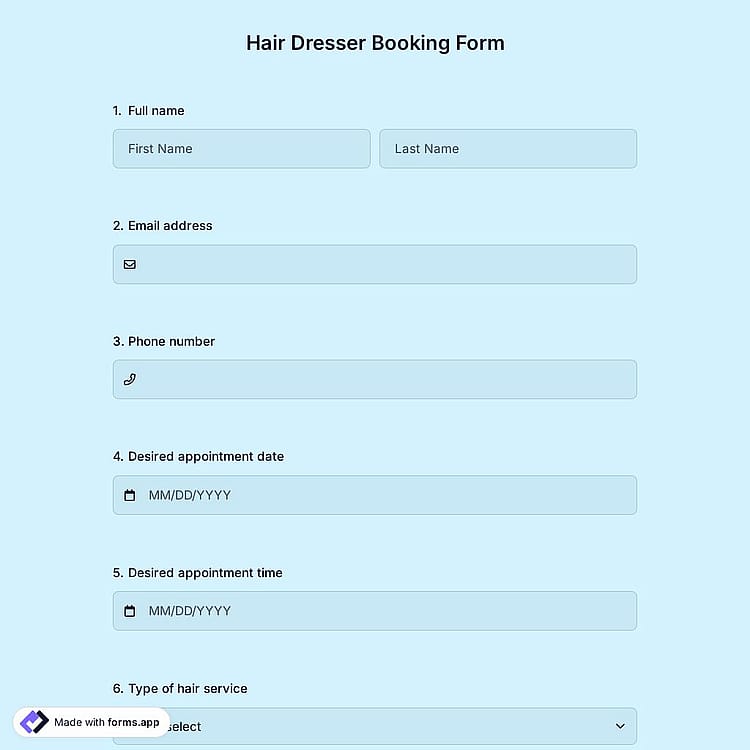 Hairdresser Booking Form