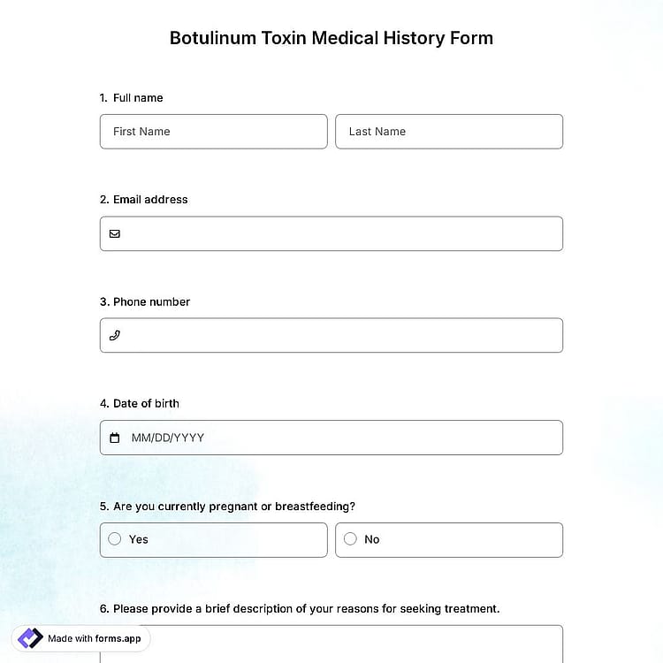 Botulinum Toxin Medical History Form