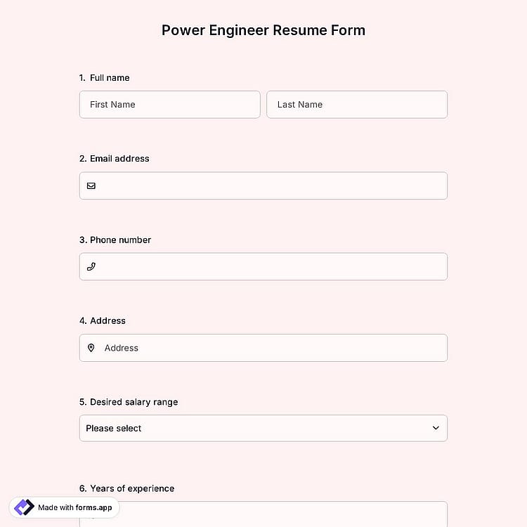 Power Engineer Resume Form