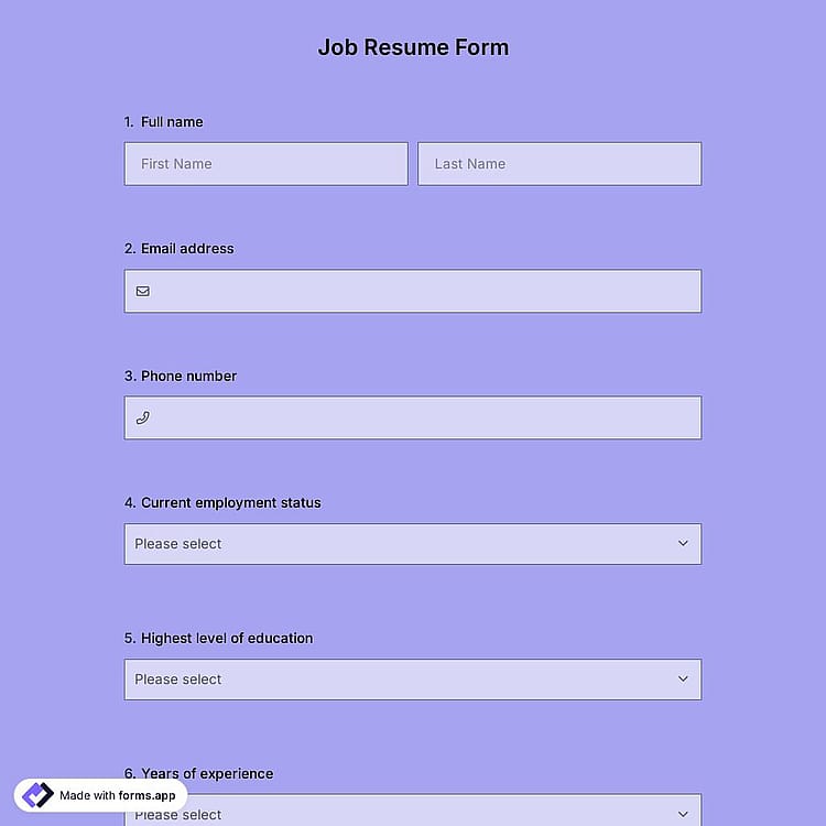Job Resume Form