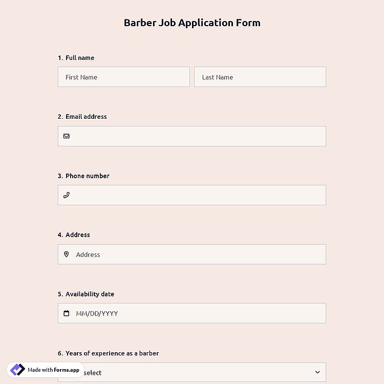 Barber Job Application Form
