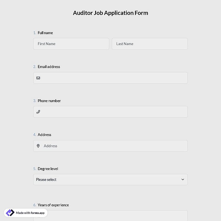 Auditor Job Application Form