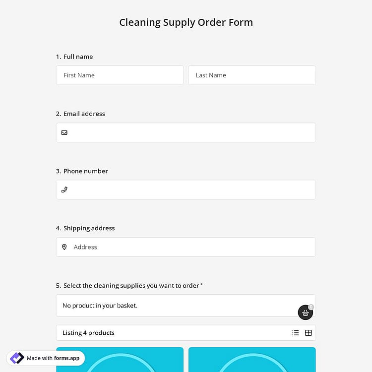 Cleaning Supply Order Form