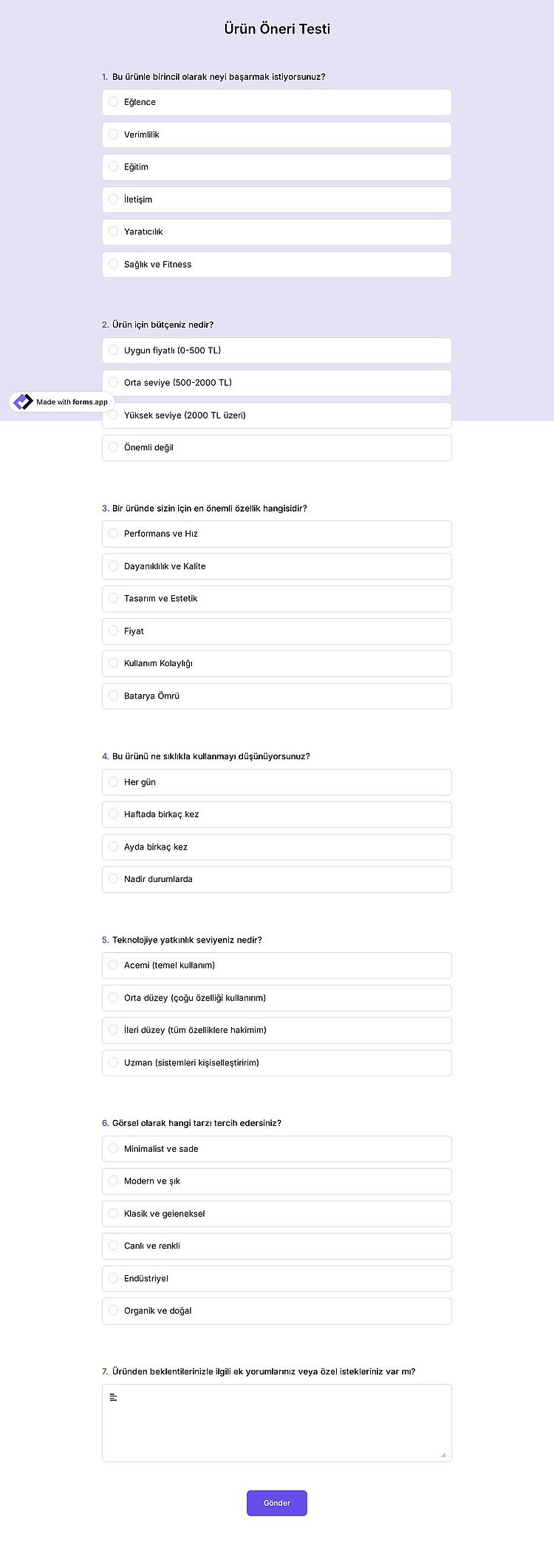 Ürün Öneri Testi