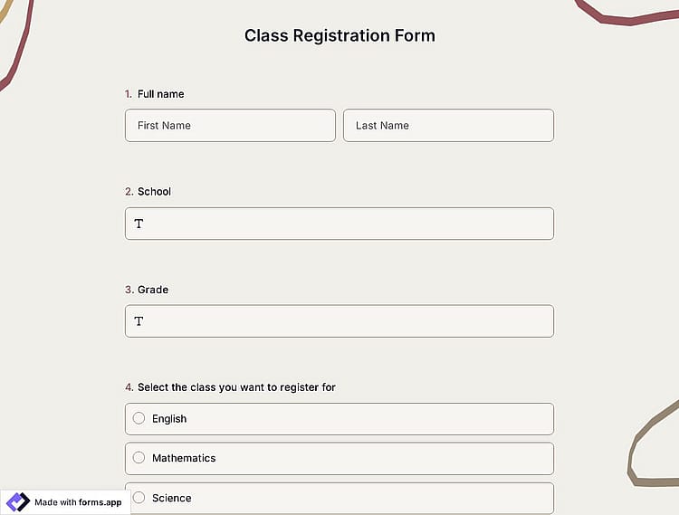 Class Registration Form