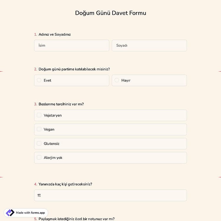 Doğum Günü Davet Formu