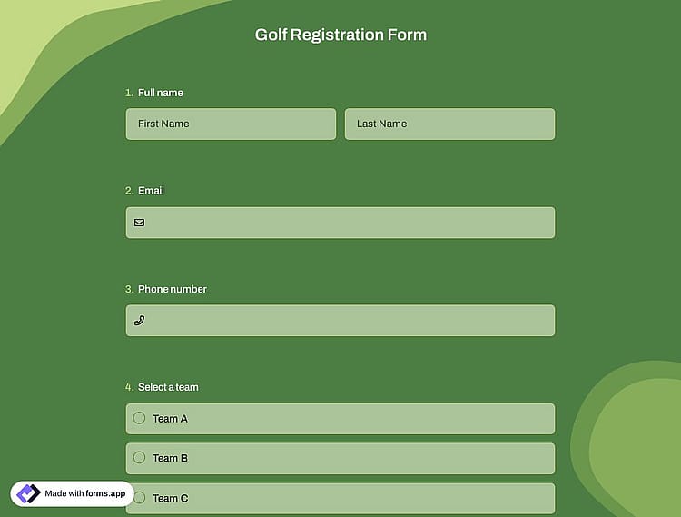 Golf Registration Form