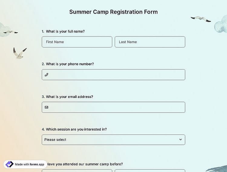 Summer Camp Registration Form