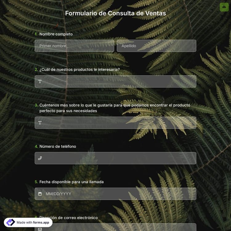 Plantilla de Formulario de Consulta de Ventas