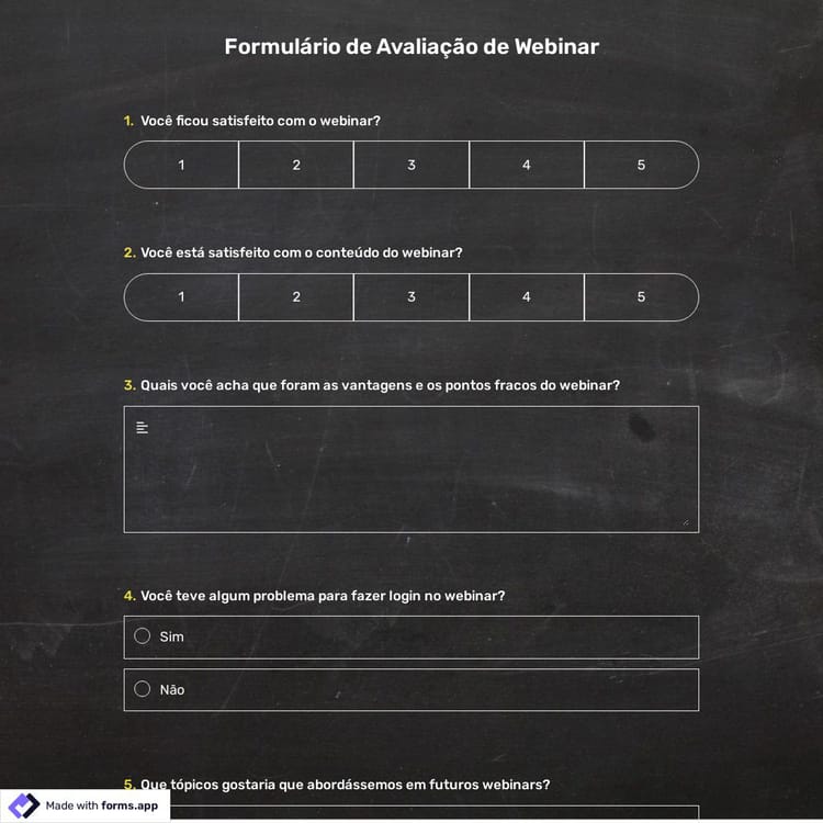 Modelo de Formulário de Avaliação de Webinar