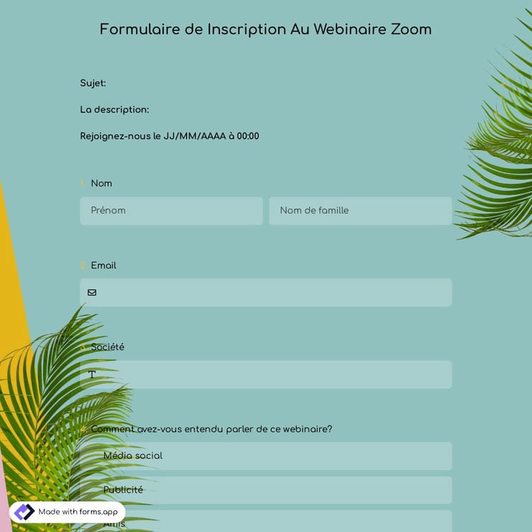 Modèle de Formulaire de Inscription Au Webinaire Zoom