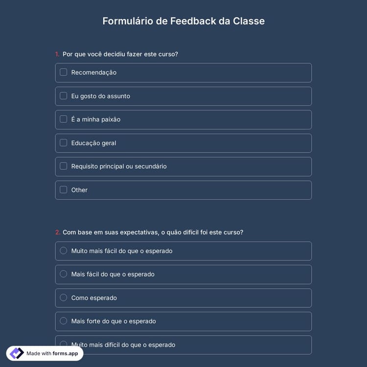Modelo de Formulário de Feedback de Aula