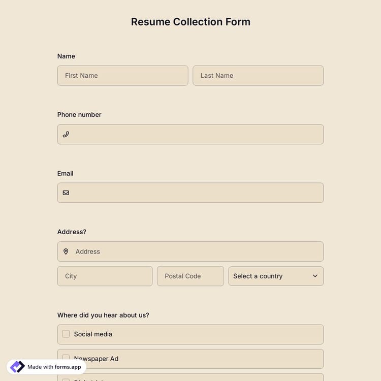 Resume Collection Form Template