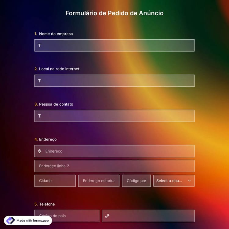 Modelo de Formulário de Pedido de Anúncio