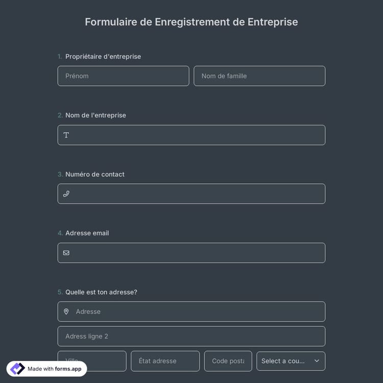 Modèle de Formulaire de Enregistrement de Entreprise