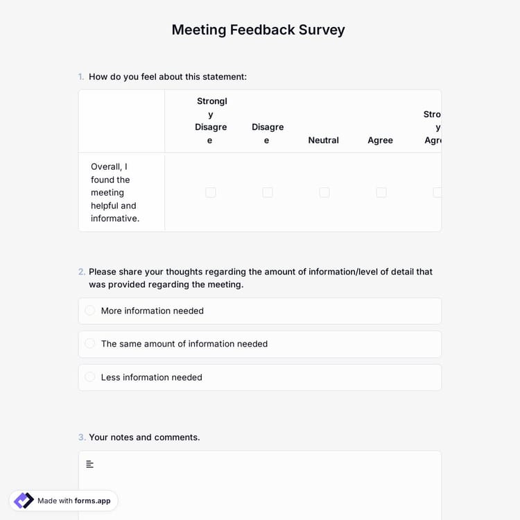 Meeting Feedback Survey Template