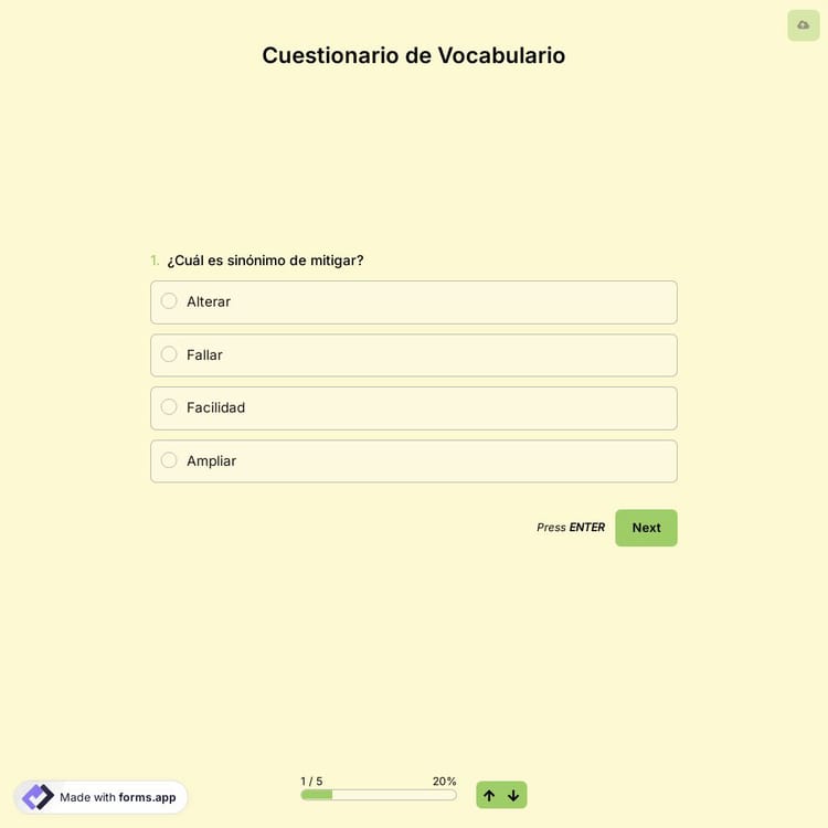 Plantilla de Cuestionario de Vocabulario