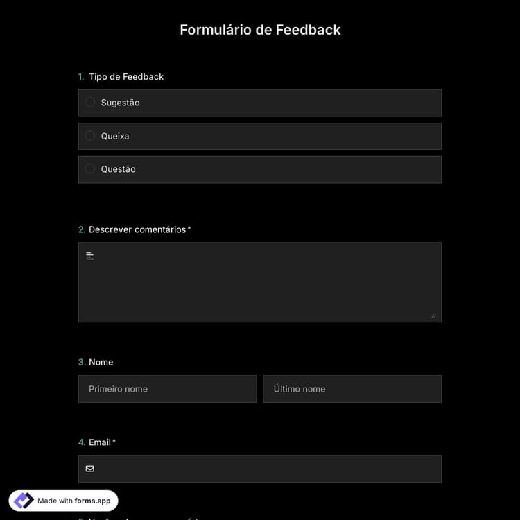 Modelo de Formulário de Feedback