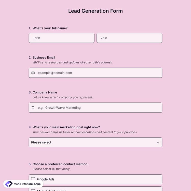 Lead Generation Form Template