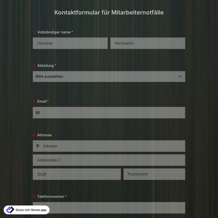 Vorlage für das Notfall-Kontaktformular für Mitarbeiter