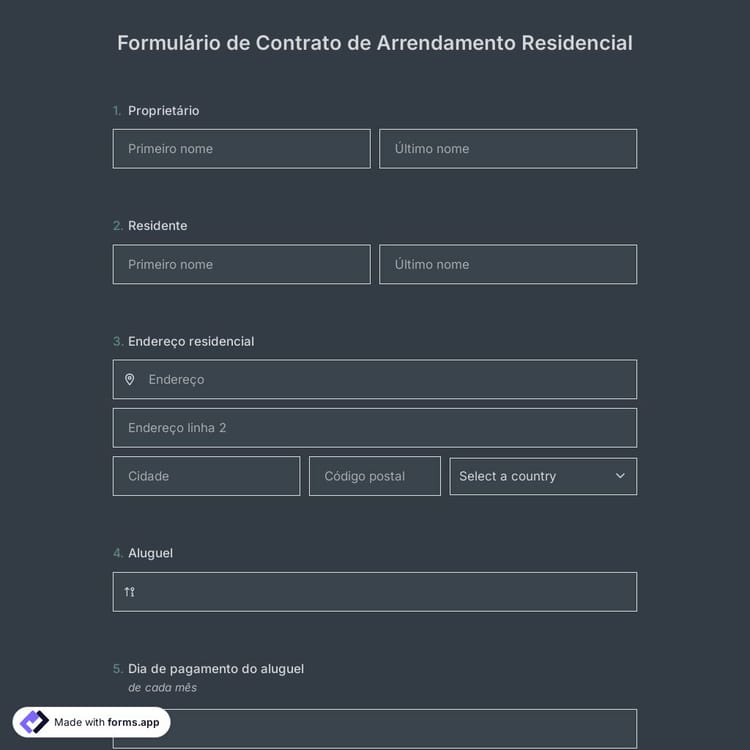 Formulário de Contrato de Arrendamento Residencial