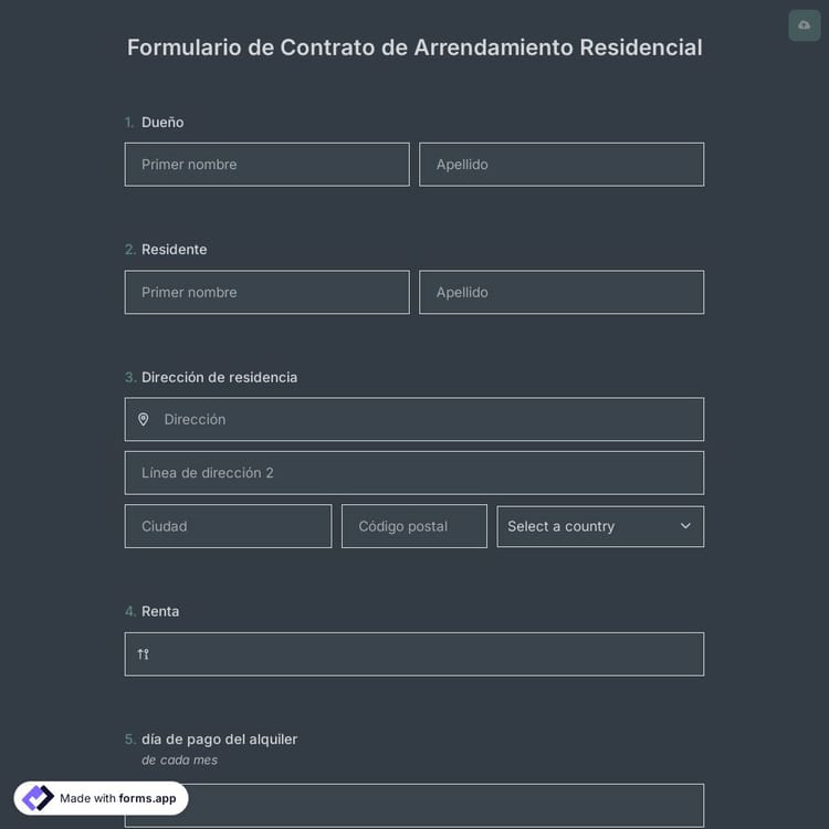 Plantilla de Formulario de Contrato de Arrendamiento Residencial