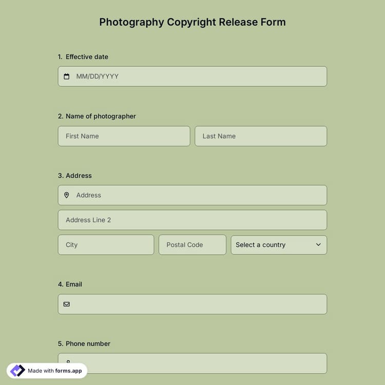 Photography Copyright Release Form Template