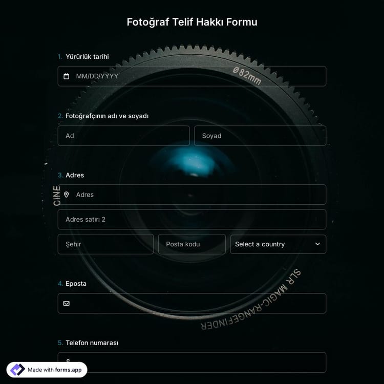 Fotoğraf Telif Hakkı Formu Şablonu