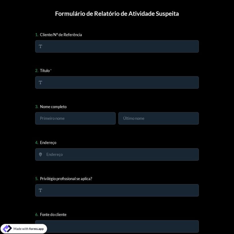 Formulário de Relatório de Atividade Suspeita