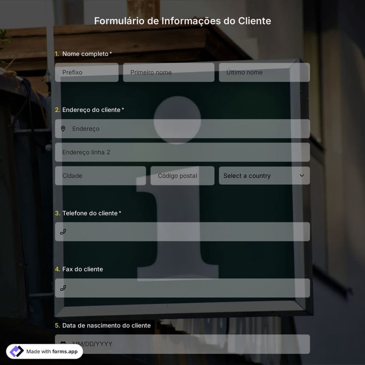 Formulário de Informações do Cliente