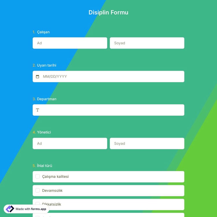 Disiplin Formu Şablonu