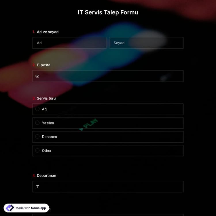 IT Servis Talep Formu Şablonu