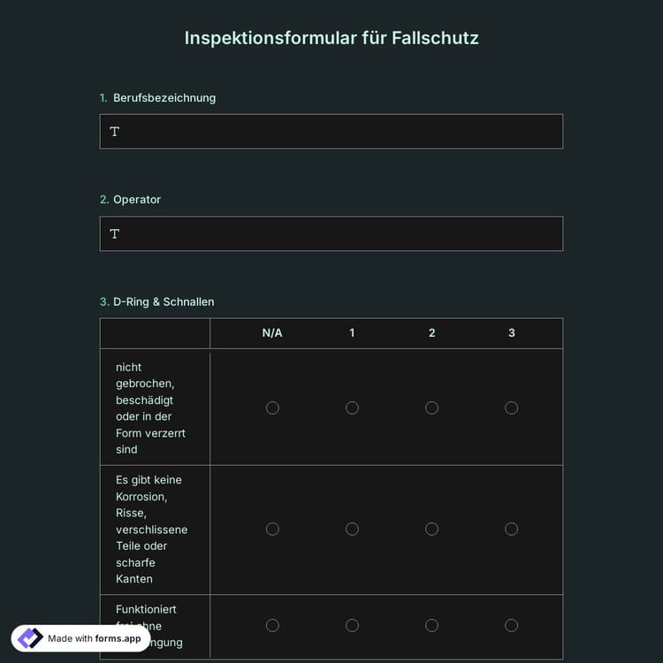 Inspektionsformular für Fallschutz
