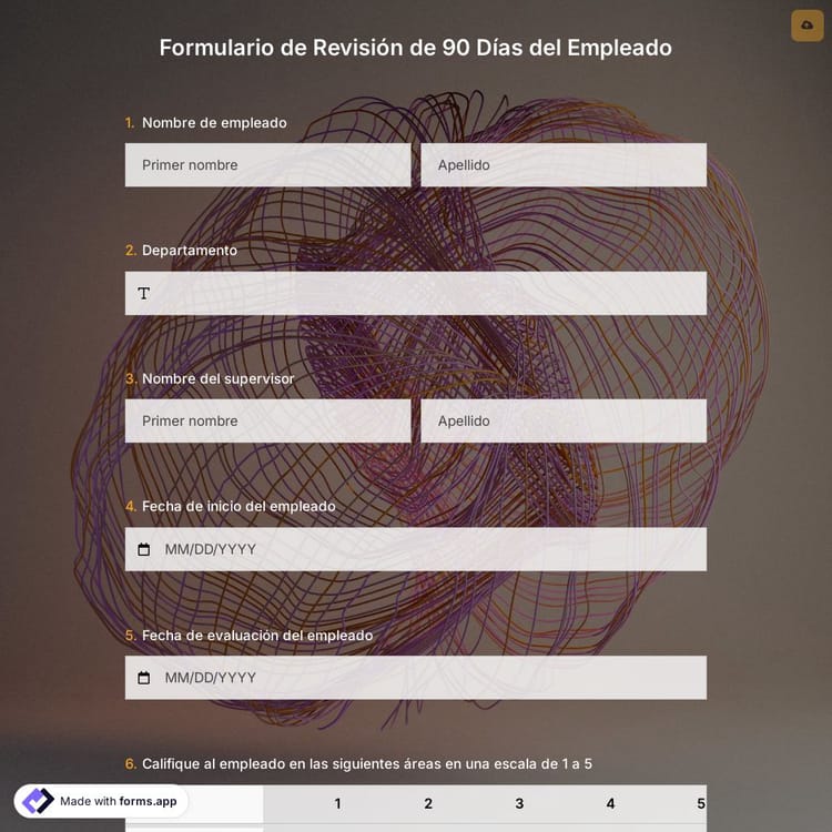 Plantilla de Formulario de Revisión de 90 Días del Empleado