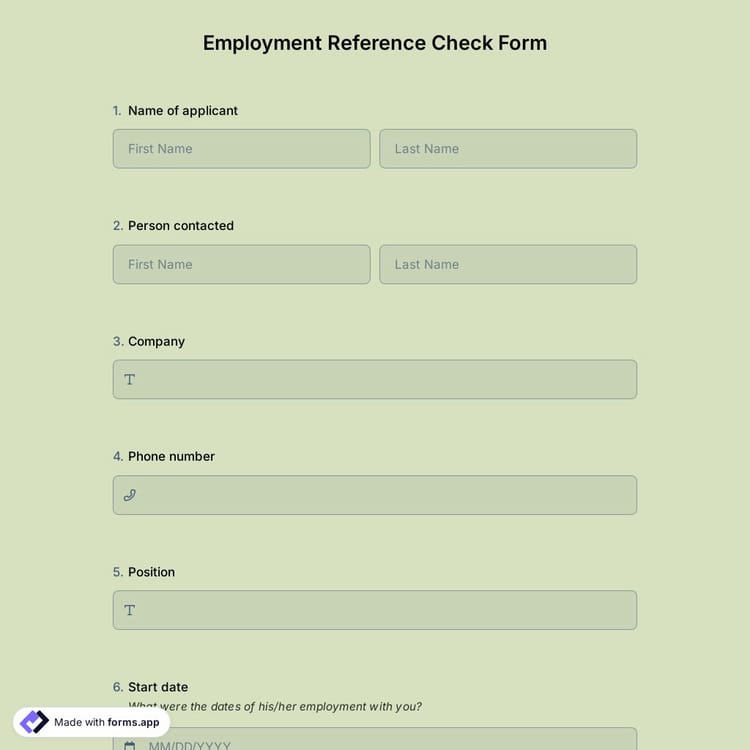 Employment Reference Check Form Template