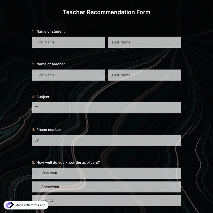 Teacher Recommendation Form Template
