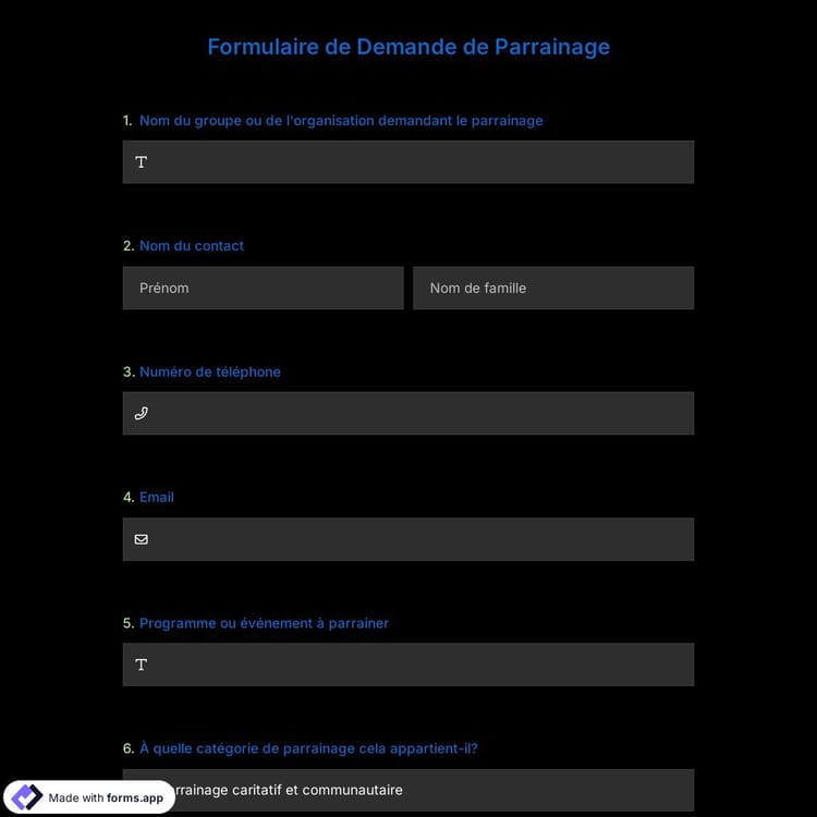 Formulaire de Demande de Parrainage