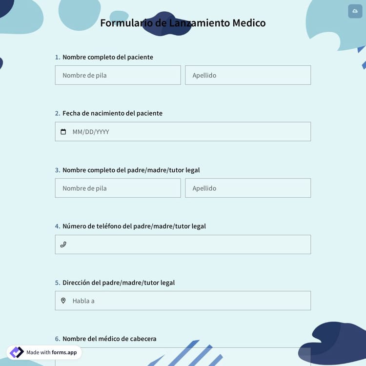 Formulario de Lanzamiento Medico