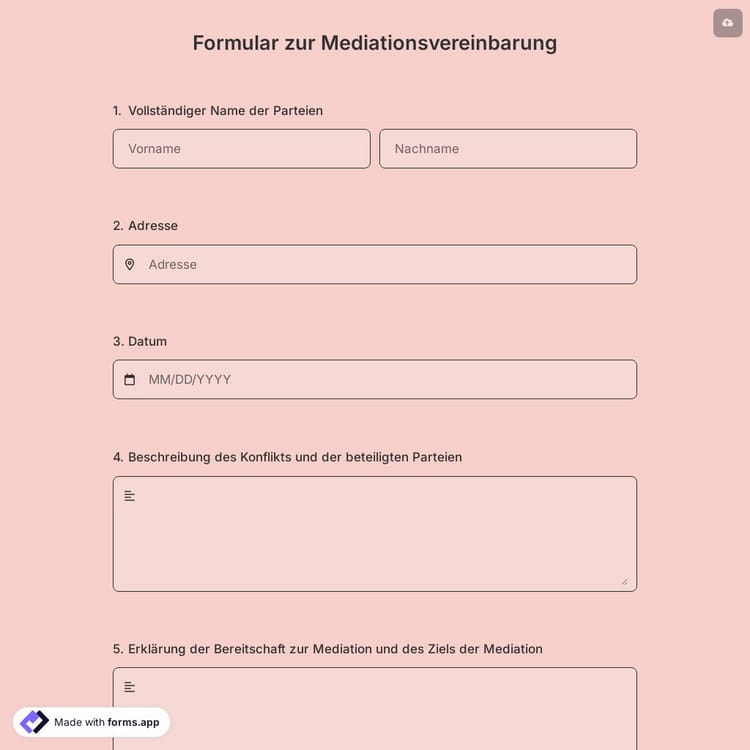 Formular zur Mediationsvereinbarung