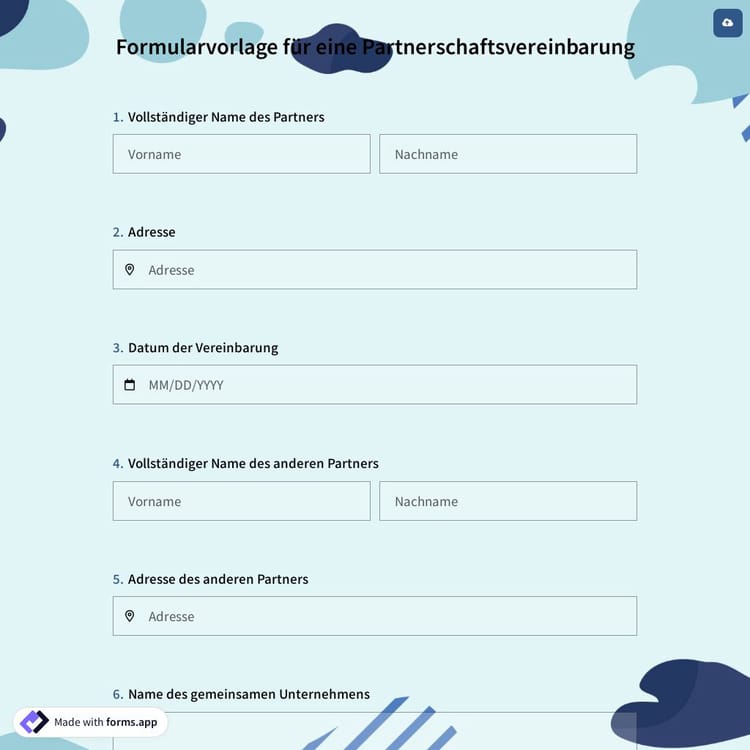 Formularvorlage für eine Partnerschaftsvereinbarung