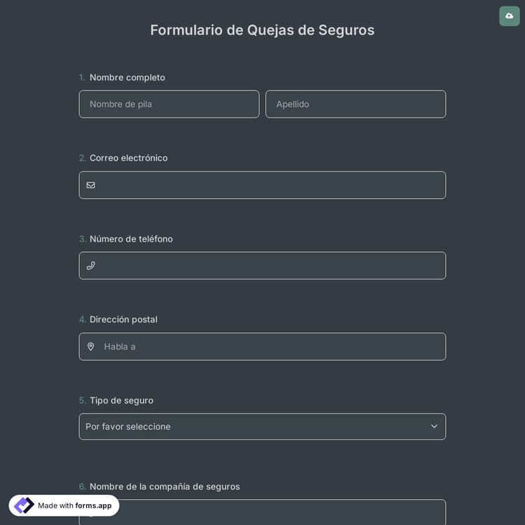 Formulario de Quejas de Seguros