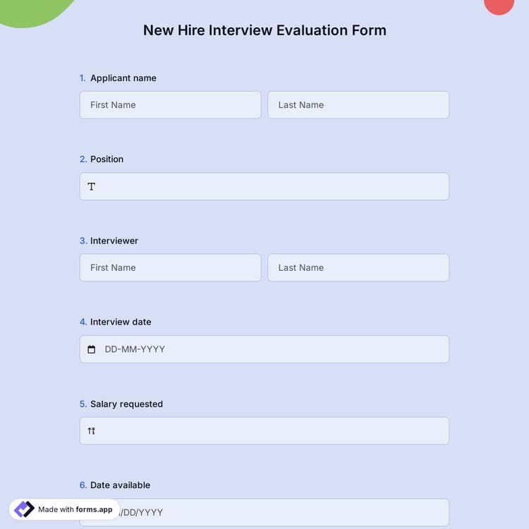 New Hire Interview Evaluation Form